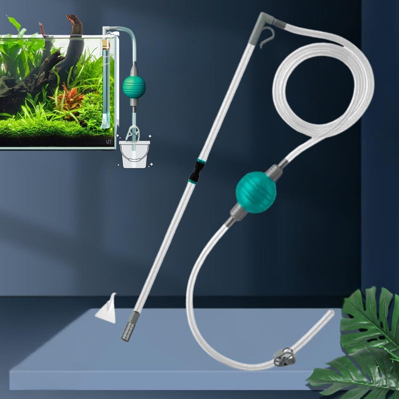 VAYINATO ® منظف حوض السمك ومغير مياه الأكواريوم باستخدام أنبوب مياه أرق. مثالي لتنظيف أحواض السمك الصغيرة، مكنسة الحصى للأكواريوم (أخضر) من بيتزلايف وورلد - Image 1