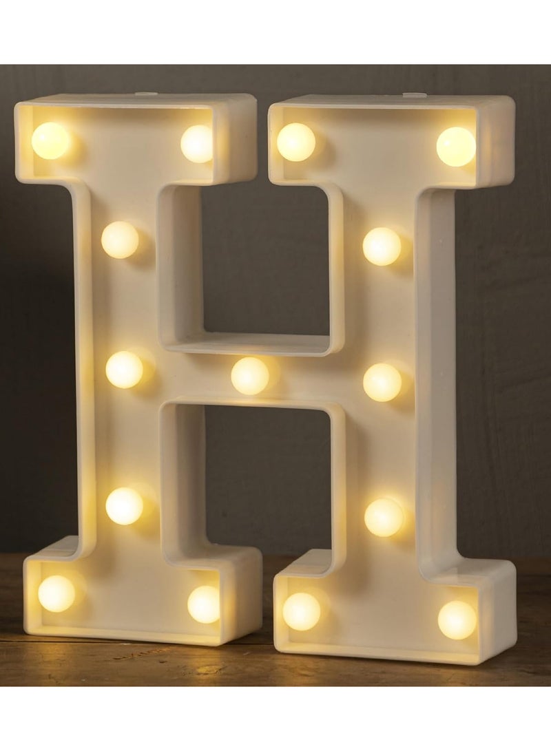 "H"Alphabet LED Marquee Letter Light Up Plastic Letters Standing Hanging Sign, Alphabet Letter For Wedding Birthday Party Home Decoration Battery Operated White 22cm - Image 1