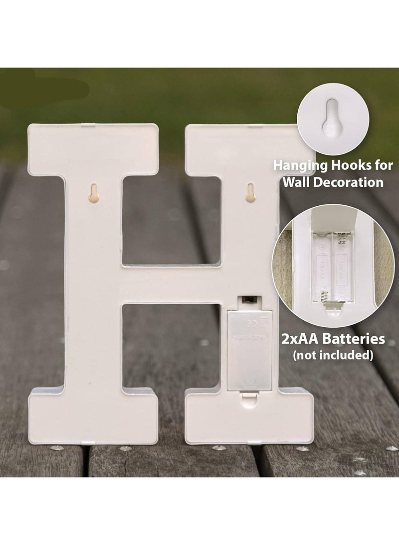 "H"Alphabet LED Marquee Letter Light Up Plastic Letters Standing Hanging Sign, Alphabet Letter For Wedding Birthday Party Home Decoration Battery Operated White 22cm - Image 3