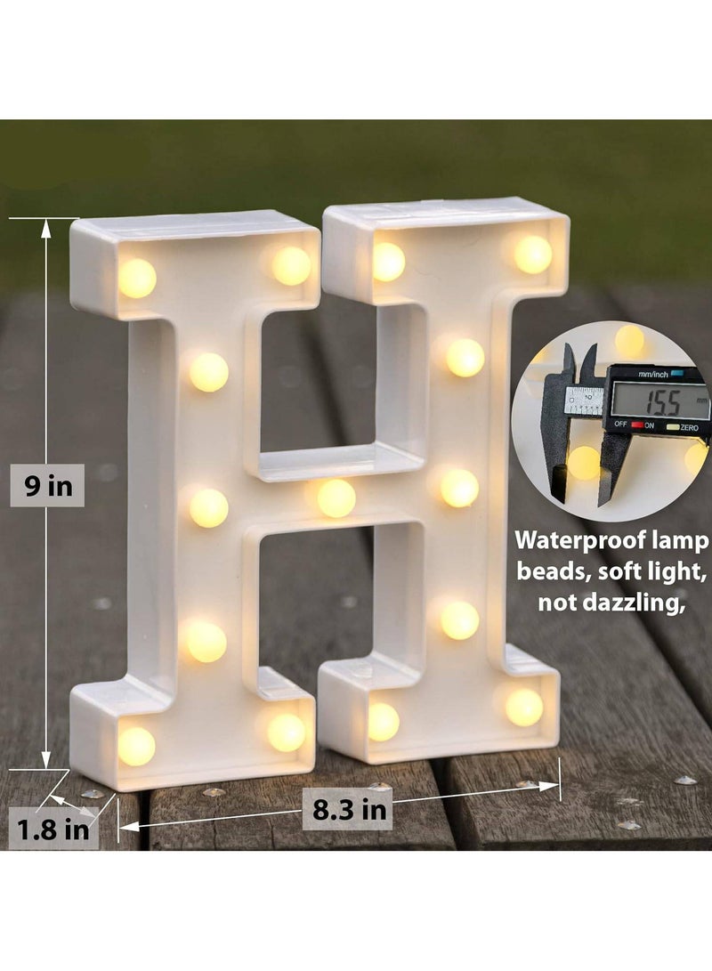 "H"Alphabet LED Marquee Letter Light Up Plastic Letters Standing Hanging Sign, Alphabet Letter For Wedding Birthday Party Home Decoration Battery Operated White 22cm - Image 2