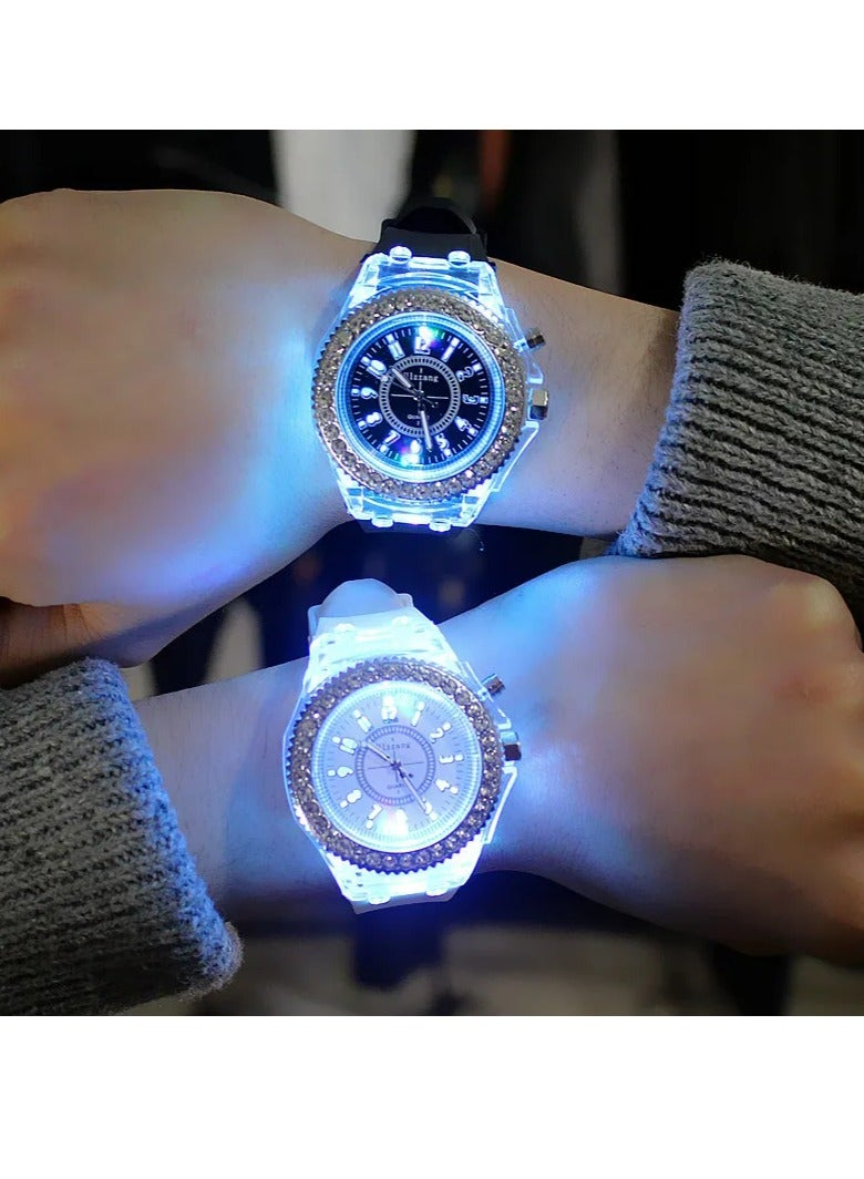 جنيفا 2 قطعة ساعة مضيئة بفلاش LED اتجاهات شخصية للطلاب عشاق المرأة الرجال الساعات 7 ألوان ضوء ساعة اليد - Image 1