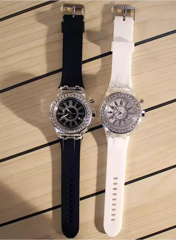 جنيفا 2 قطعة ساعة مضيئة بفلاش LED اتجاهات شخصية للطلاب عشاق المرأة الرجال الساعات 7 ألوان ضوء ساعة اليد - Image 2