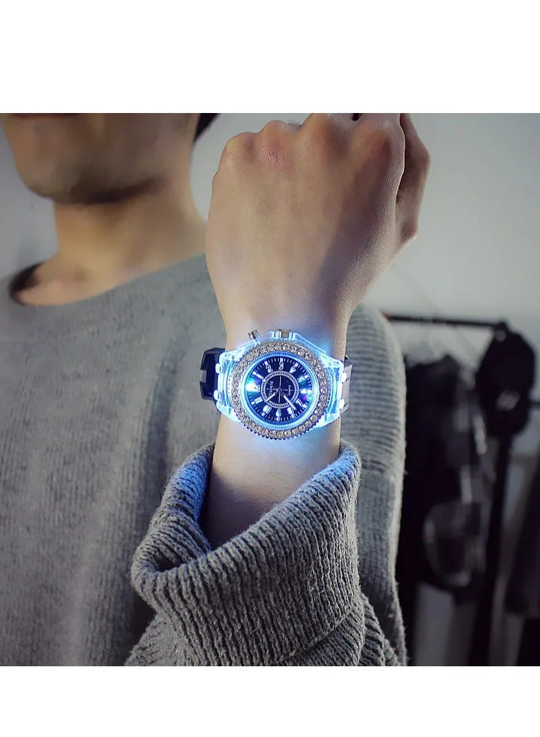 جنيفا 2 قطعة ساعة مضيئة بفلاش LED اتجاهات شخصية للطلاب عشاق المرأة الرجال الساعات 7 ألوان ضوء ساعة اليد - Image 3