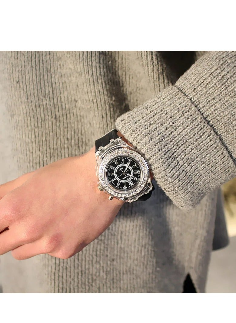 جنيفا 2 قطعة ساعة مضيئة بفلاش LED اتجاهات شخصية للطلاب عشاق المرأة الرجال الساعات 7 ألوان ضوء ساعة اليد - Image 4