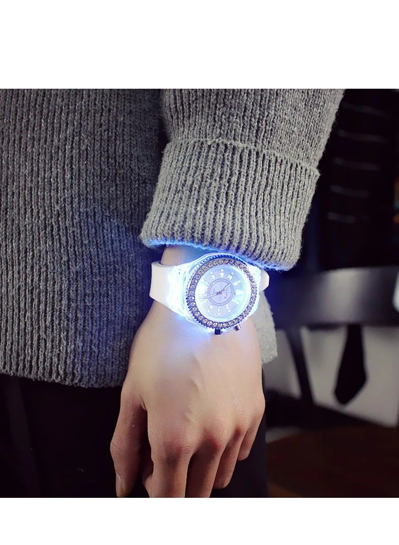 جنيفا 2 قطعة ساعة مضيئة بفلاش LED اتجاهات شخصية للطلاب عشاق المرأة الرجال الساعات 7 ألوان ضوء ساعة اليد - Image 5