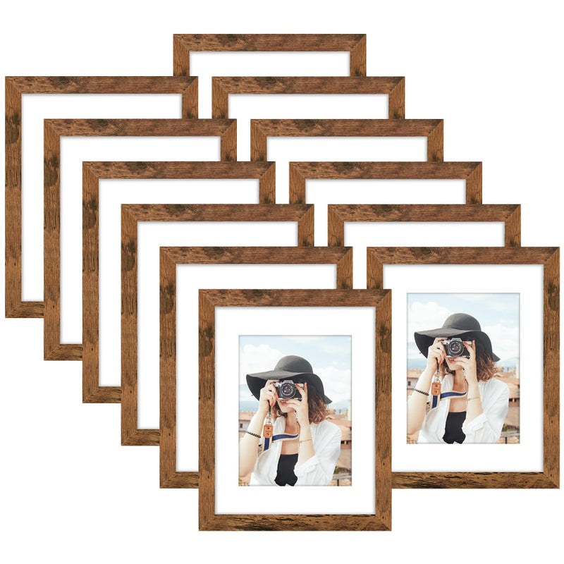 Picrit 85x11 Picture Frame Set of 12 Display 6x8 with Mat or 85 x 11 Without Mat Photo Frames for Wall Mounting or Table Top Display Brown