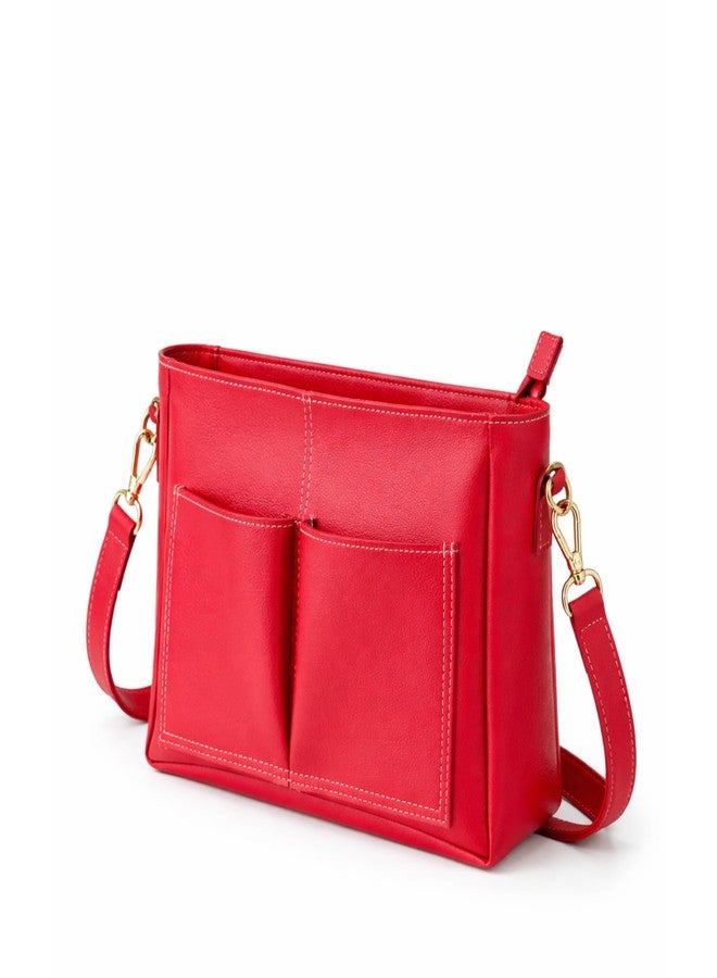 IMARS Premium Vegan Leather Multi-Strap Sling Bag | Compact Crossbody with Dual Detachable Straps - Red - Image 3
