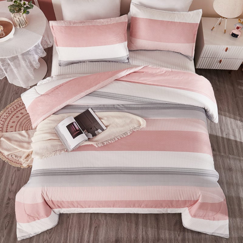 Litanika Pink King Size Comforter Set  3 Pieces Blush White Colorblock Lightweight Bedding Comforter Set - Image 1