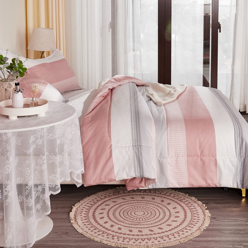 Litanika Pink King Size Comforter Set  3 Pieces Blush White Colorblock Lightweight Bedding Comforter Set - Image 3