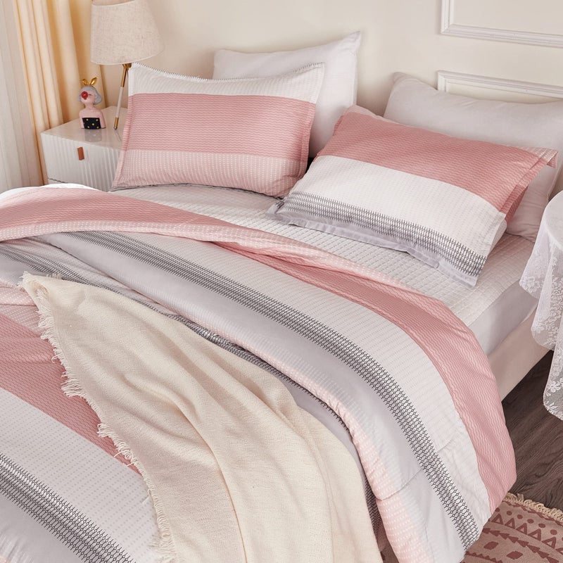 Litanika Pink King Size Comforter Set  3 Pieces Blush White Colorblock Lightweight Bedding Comforter Set - Image 4