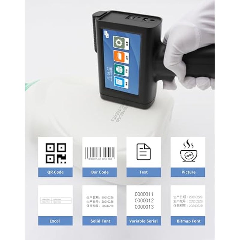 أنكوفو Portable Handheld Inkjet Printer with 4.3 Inch LED Touch Screen with Original Fast-Drying Ink for Text QRCode/Barcode/Batch Number/Label/Image/Date Printer，0.09-0.5 inch - Image 5