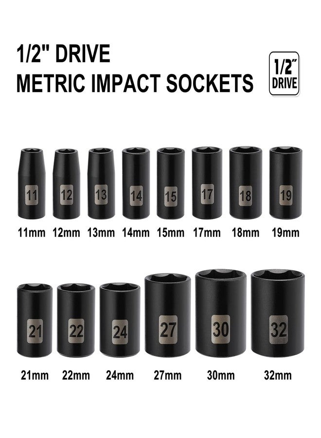 Mayouko 1/2" Drive Shallow Metric Socket Set, CR-V, 6 Point, 14 Pieces, 11mm to 32mm - Image 2