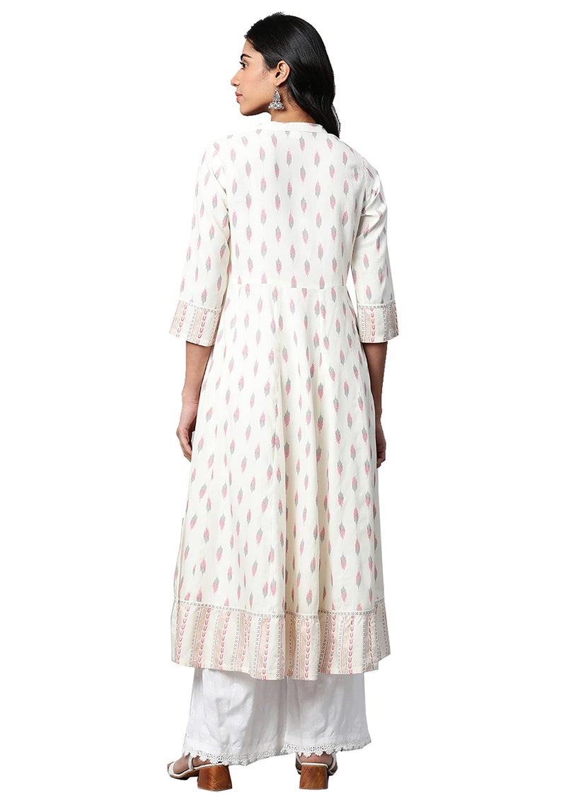 Yash Gallery Women's Rayon Ikat Printed Regular Fit Anarkali Kurta For Women (1258Ykwhite_White_Medium) - Image 4