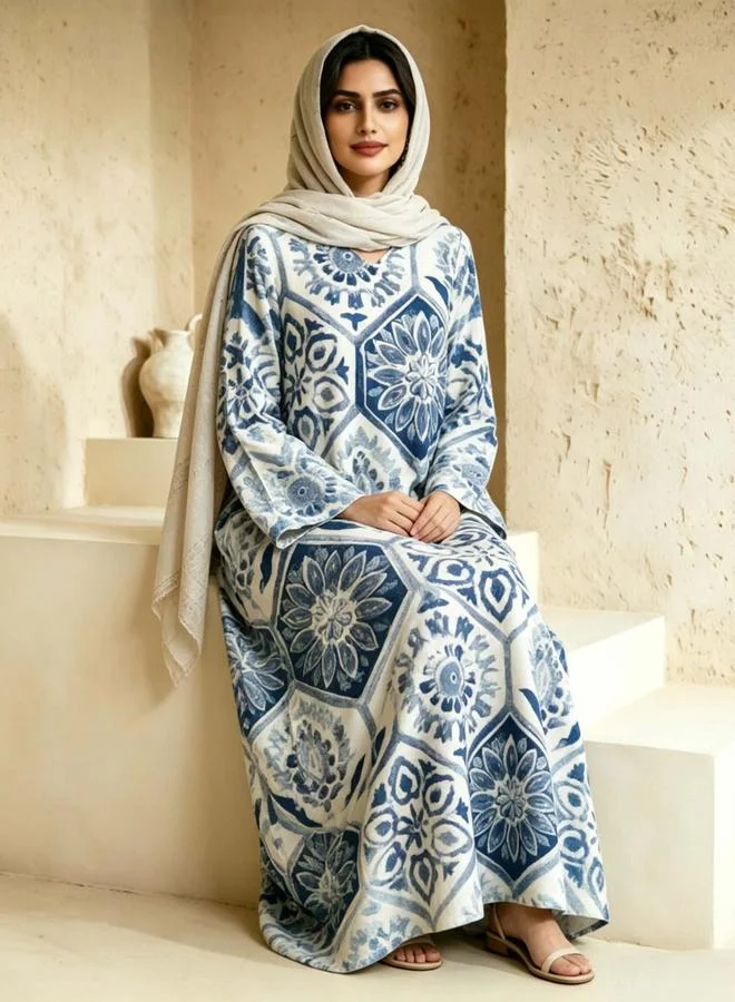 Take Two Multi-Color V Neck Graphic Print Jalabiya