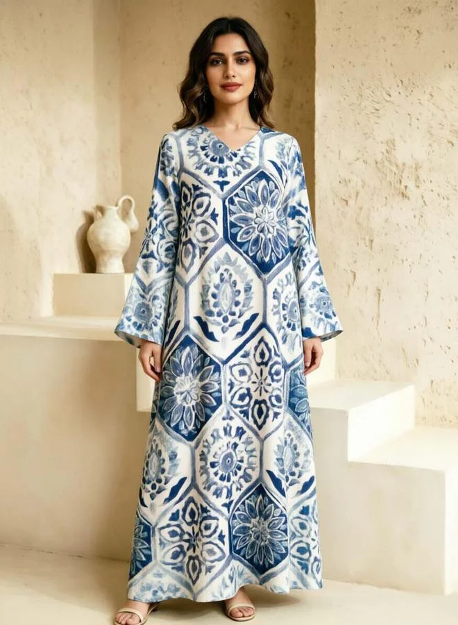 Take Two Multi-Color V Neck Graphic Print Jalabiya