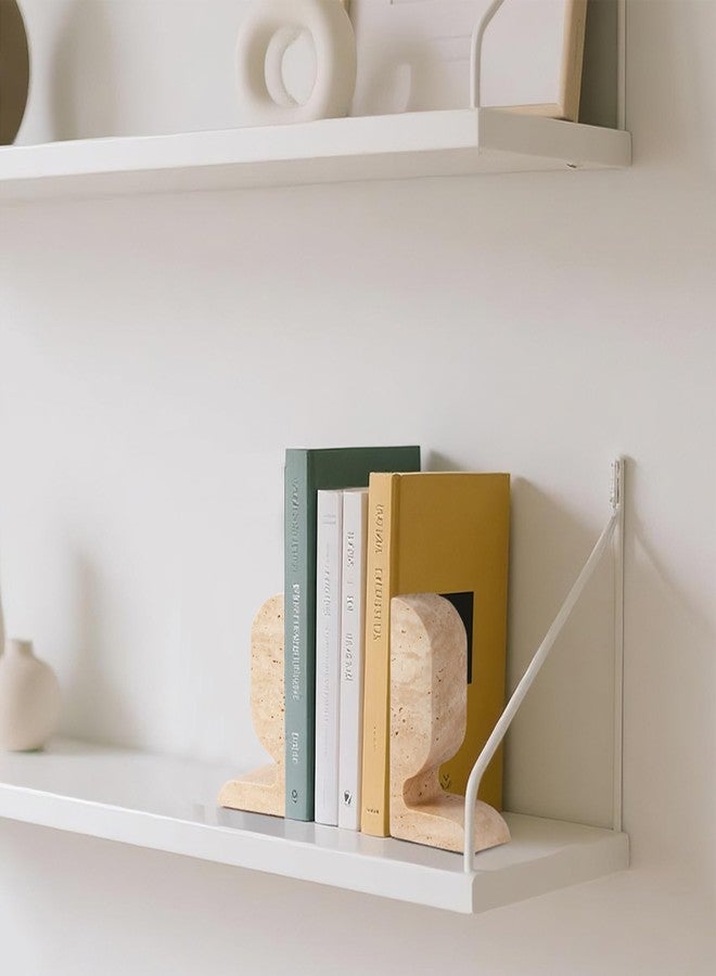 WORHE Travertine Bookends Decorative, Marble Decorative Bookends for Shelves, Heavy-Duty Stone Book Ends for Hardback Book & Cookbooks, Unique Book Stopper & Holder Set of 2 Beige (WH090) - Image 4