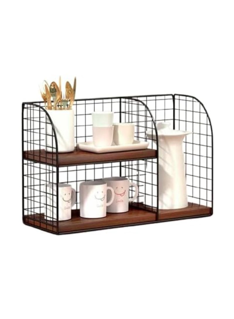 إيباسكت منظم زاوية المطبخ - محطة قهوة مدمجة مع رف شبكي معدني ورفوف خشبية لتخزين فعال، 40 × 30 × 16 سم، أسود وبني - Image 2