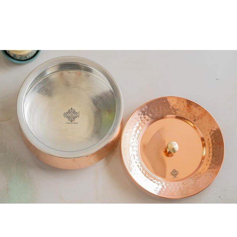 Indian Art Villa Handcrafted Hammered Copper Serving Handi with Lid and Tin Lining Traditional Indian Cookware Handi for Serving Rice Curries and Dishes 2000 ML Capacity - Image 4