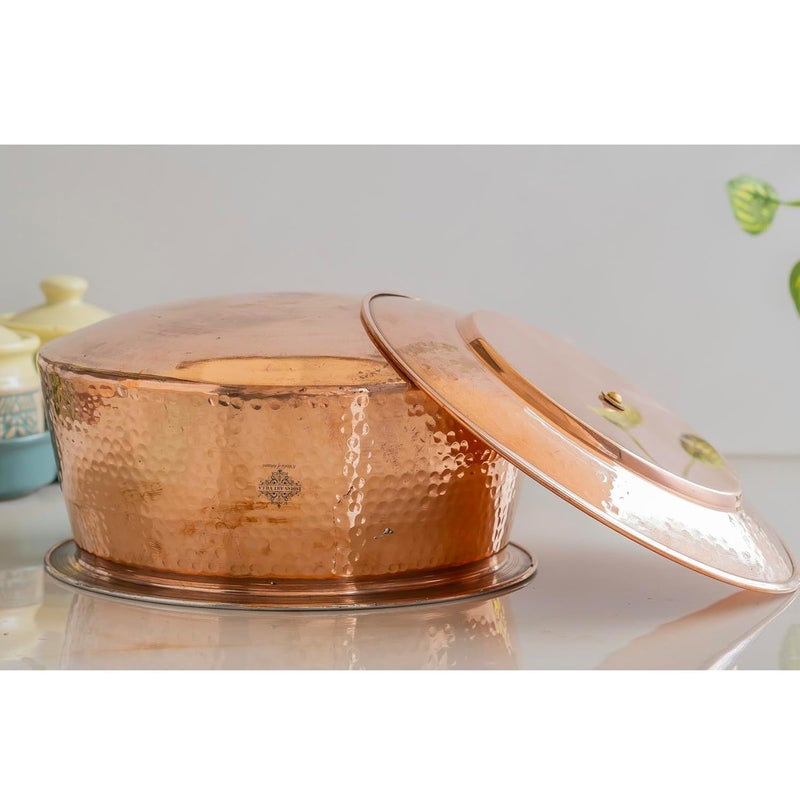 Indian Art Villa Handcrafted Hammered Copper Serving Handi with Lid and Tin Lining Traditional Indian Cookware Handi for Serving Rice Curries and Dishes 2000 ML Capacity - Image 5