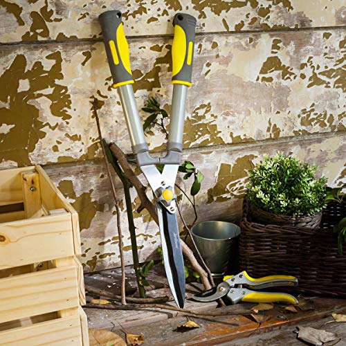 Jardineer 2Pcs Professional Hedge Clippers, 23.6'' Heavy Duty Hedge Shears & 8.3'' Cut Easy Hand Pruners, Manual Bush Trimmers with Sharp Blades Ergonomic Handle - Image 2