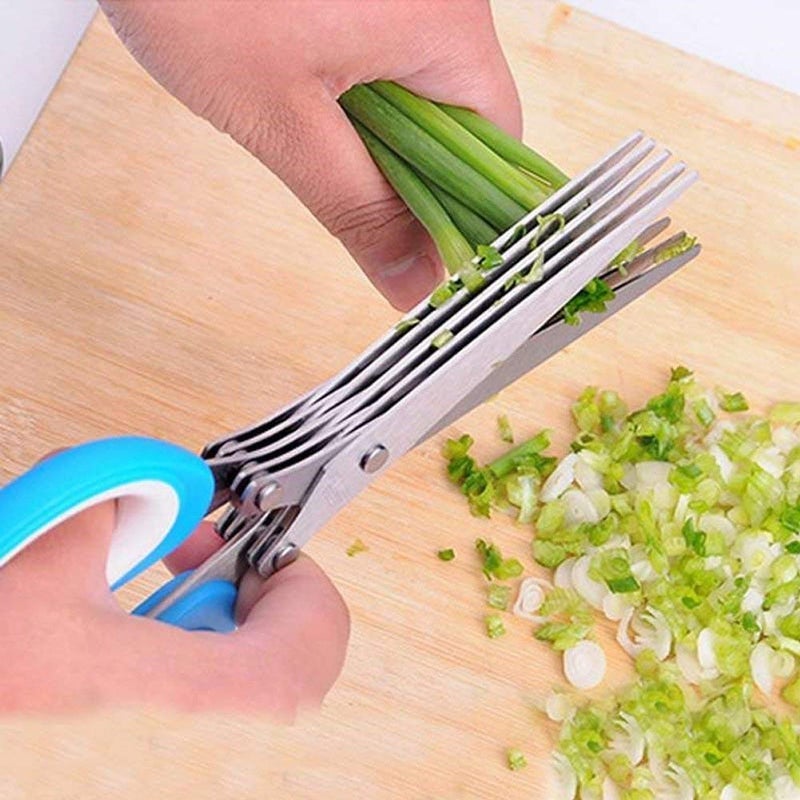 TARTAMYA TARTAMYA 5Layer Herb Scissors Stainless Steel Kitchen Scissors with Cleaning Brush MultiBlade Spice Cutter  - Image 2