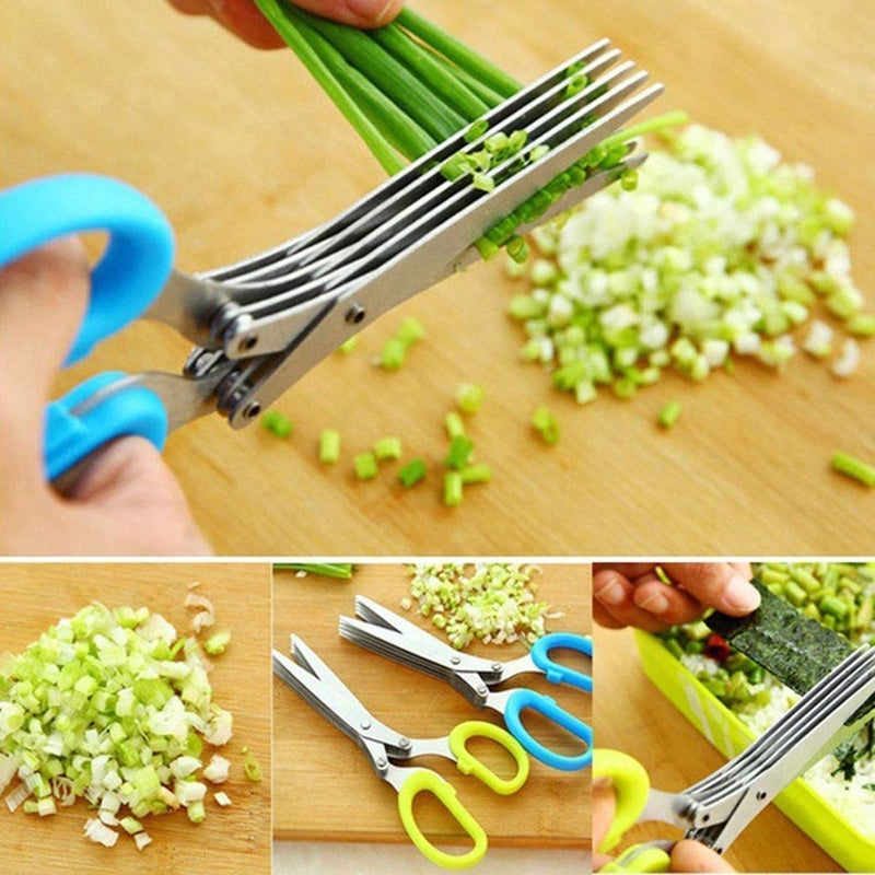 TARTAMYA TARTAMYA 5Layer Herb Scissors Stainless Steel Kitchen Scissors with Cleaning Brush MultiBlade Spice Cutter  - Image 3