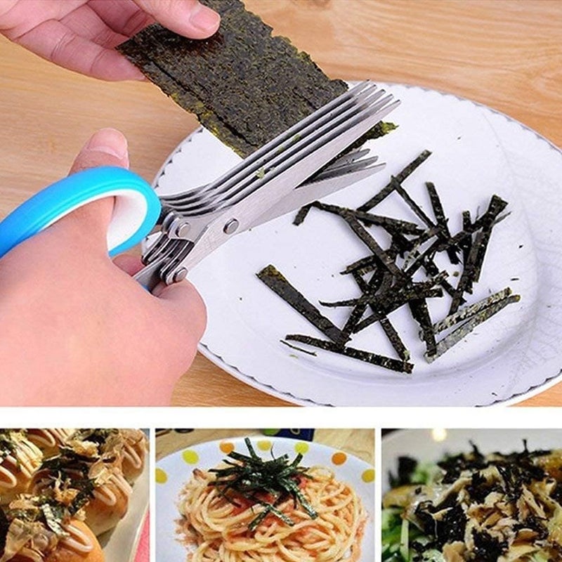 TARTAMYA TARTAMYA 5Layer Herb Scissors Stainless Steel Kitchen Scissors with Cleaning Brush MultiBlade Spice Cutter  - Image 5