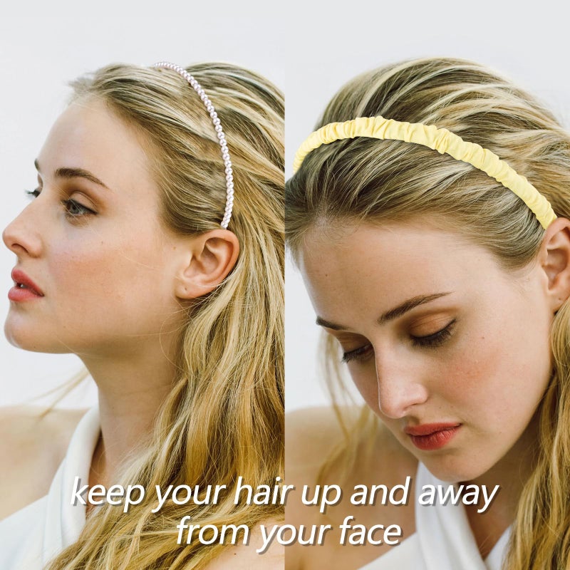VELSCRUN Headbands for Women 7 Pcs Different Yellow Fashion Knotted Solid Head Bands Pearl Headband Non Slip Hair Band for Womens Gilrs Thin Thick Short Hair Face Wash Hair Accessories - Image 5