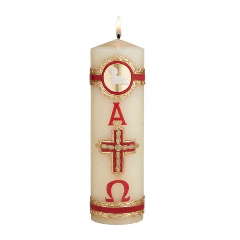 Needzo Lamb of God Paschal Candle Catholic Church Supplies, Home Prayer Space Sanctuary Decoration, Unscented Pillar Candles, 8 Inches - Image 1