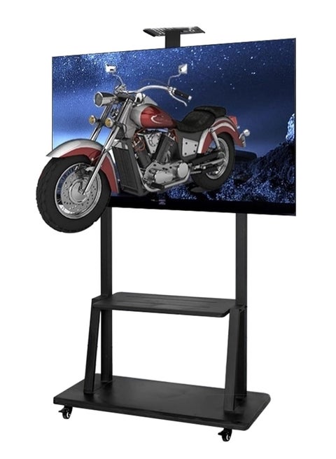 Movable TV Stand for 75/65/55/50 Inch TV, Swivel Wheel Stand with Storage Shelves, Extra Large Height Adjustable TV Stand for Bedroom, Conference, Trade Show, Hospital, Classroom, Lecture Hall, Hotel, Bar, Gym, Black