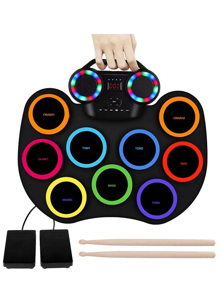 XiuWoo Electronic Drum Kit 9 Pads, Roll-up Practice Drum Set With 2 Pairs Drumsticks, 8H Playing With Built-in Dual Speaker, USB MIDI Jack for Teens, and Adults Beginner, Hoilday Birthday Gift  - Image 1