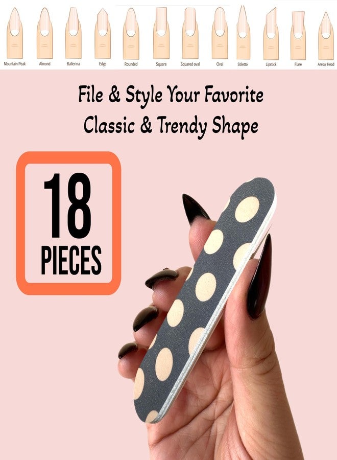 ALAZCO Set of 18 Polka Dot Dual-Sided Nail File Emery Board 180 Grit Cushioned Easy Grip Comfortable Filing Smoothing Finishing Nails 3.5” Travel Size TSA Approved - Image 5