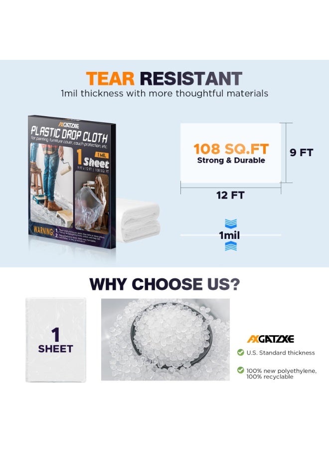 هومستر 6PCS أقمشة إسقاط الطلاء ألواح الطلاء المقاومة للماء، غطاء حماية طلاء المنازل، طلاء الأرضية للأثاث مضاد للرش، ألواح الطلاء القابلة للتخلص منها، أثاث مضاد للماء/أريكه/حماية الأرضية، 9×12 قدم - Image 5