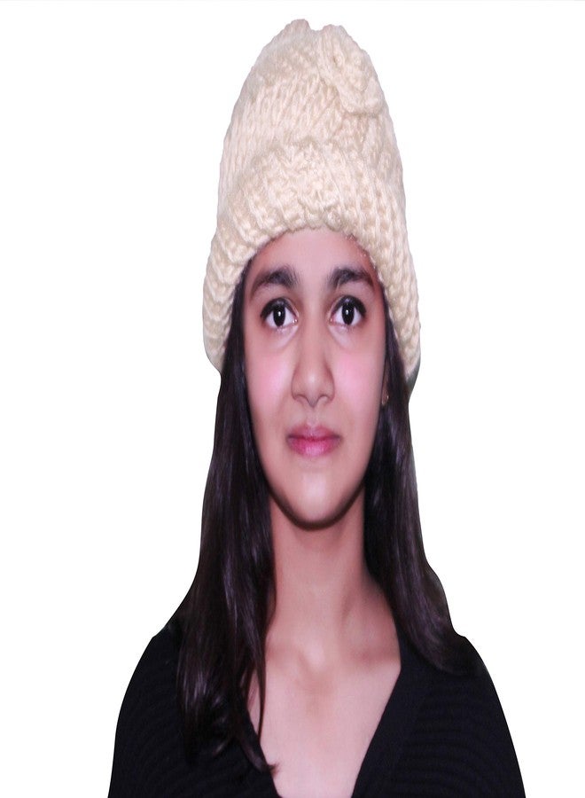 Malvina قبعة مالفينا الصوفية المحبوكة، قبعة شتوية دافئة للبنات (لون أبيض كريمي) - Image 1