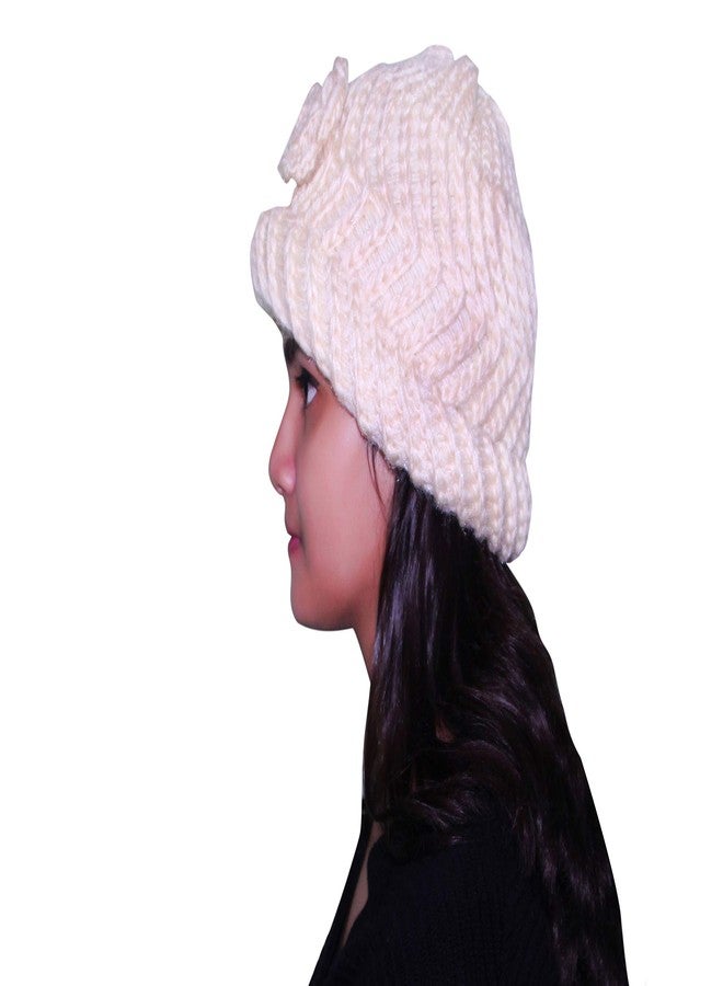 Malvina قبعة مالفينا الصوفية المحبوكة، قبعة شتوية دافئة للبنات (لون أبيض كريمي) - Image 2
