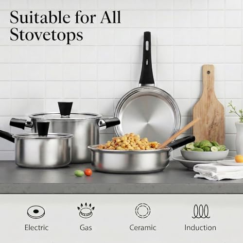 Meythway Stainless Steel Pots and Pans Set Non Toxic, 6PCs Kitchen Cookware Sets with Stay-Cool Handles, Dishwasher Safe&Compatible with All Stovetops(Gas,Electric&Induction) - Image 4