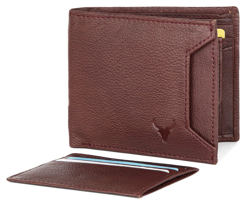 NAPA HIDE Maroon Leather Wallet for Men I 3 Card Slots I 2 Currency Compartments I 1 ID Window I 3 Secret Compartments I External Card Slot I 1 Coin Pocket - Image 4
