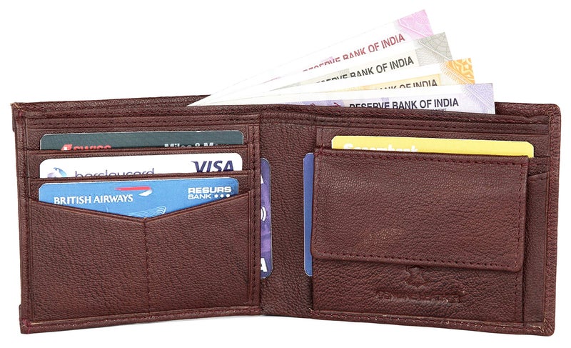 NAPA HIDE Maroon Leather Wallet for Men I 3 Card Slots I 2 Currency Compartments I 1 ID Window I 3 Secret Compartments I External Card Slot I 1 Coin Pocket - Image 3