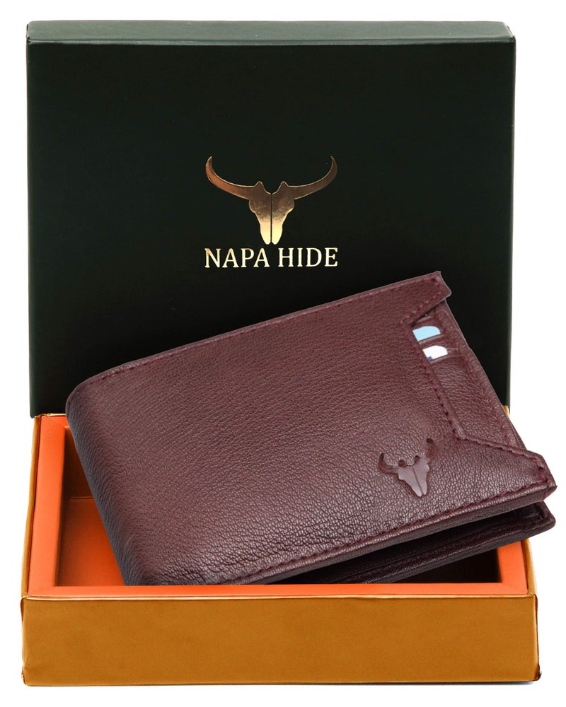 NAPA HIDE Maroon Leather Wallet for Men I 3 Card Slots I 2 Currency Compartments I 1 ID Window I 3 Secret Compartments I External Card Slot I 1 Coin Pocket - Image 2