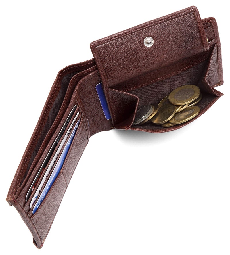 NAPA HIDE Maroon Leather Wallet for Men I 3 Card Slots I 2 Currency Compartments I 1 ID Window I 3 Secret Compartments I External Card Slot I 1 Coin Pocket - Image 5