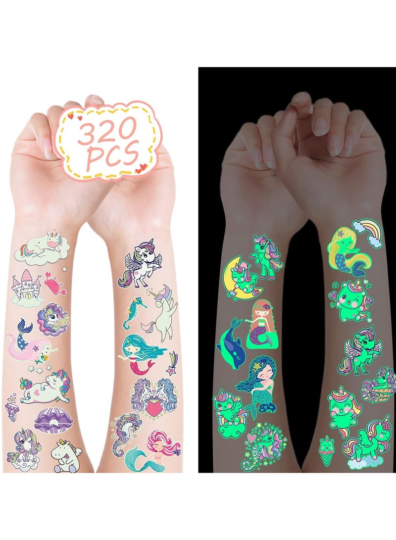 قوس قزح أورينبو 30 ورقة من ملصقات وشم مؤقتة مضيئة مقاومة للماء على شكل حورية البحر وحيد القرن للأطفال، لوازم حفلات للأطفال، هدايا متوهجة، حشوات أكياس الحفلات - Image 1