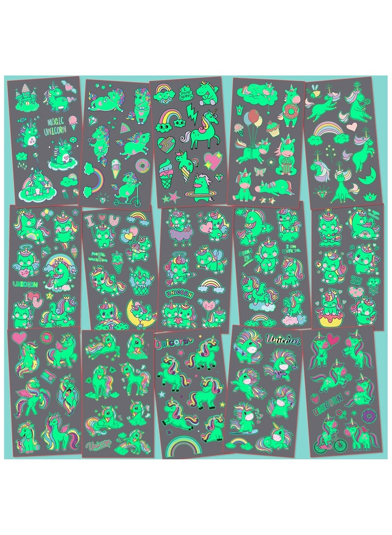 قوس قزح أورينبو 30 ورقة من ملصقات وشم مؤقتة مضيئة مقاومة للماء على شكل حورية البحر وحيد القرن للأطفال، لوازم حفلات للأطفال، هدايا متوهجة، حشوات أكياس الحفلات - Image 3