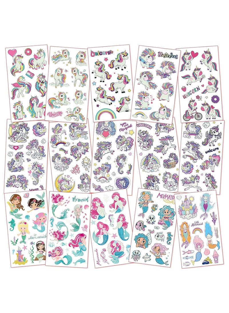 قوس قزح أورينبو 30 ورقة من ملصقات وشم مؤقتة مضيئة مقاومة للماء على شكل حورية البحر وحيد القرن للأطفال، لوازم حفلات للأطفال، هدايا متوهجة، حشوات أكياس الحفلات - Image 4