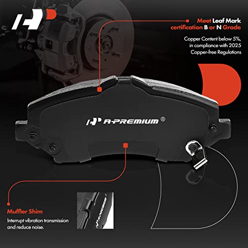 A-Premium مجموعة وسادات فرامل سيراميك أمامية A-Premium متوافقة مع موديلات مختارة من دودج، جيب، فولكس فاجن، رام وكرايسلر - جورنّي، غراند كارافان، نيترو، ليبرتي، رانجلر JK، روتان، C/V، تاون آند كانتري - Image 2