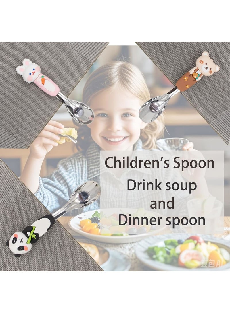 Barakah مجموعة ملاعق للأطفال من الفولاذ المقاوم للصدأ 18/8، أدوات طعام للأطفال مع مقابض حيوانات سيليكون لطيفة، أدوات مائدة خالية من BPA للأطفال لتغذية الذات، آمنة للغسالة، 3 قطع - Image 4