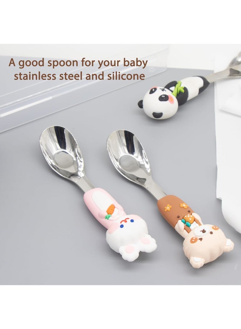 Barakah مجموعة ملاعق للأطفال من الفولاذ المقاوم للصدأ 18/8، أدوات طعام للأطفال مع مقابض حيوانات سيليكون لطيفة، أدوات مائدة خالية من BPA للأطفال لتغذية الذات، آمنة للغسالة، 3 قطع - Image 3