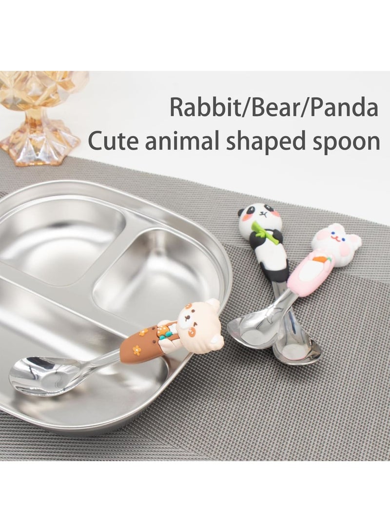 Barakah مجموعة ملاعق للأطفال من الفولاذ المقاوم للصدأ 18/8، أدوات طعام للأطفال مع مقابض حيوانات سيليكون لطيفة، أدوات مائدة خالية من BPA للأطفال لتغذية الذات، آمنة للغسالة، 3 قطع - Image 5