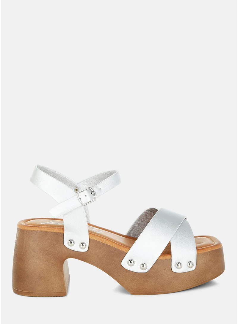Metallic Pleather Clog Sandals in Silver