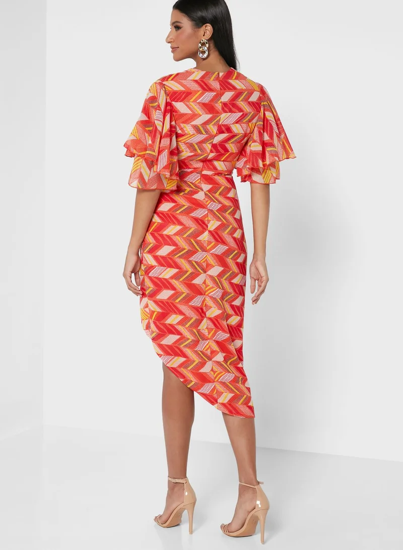 Pearls and Portraits Printed Tulip Midi Dress