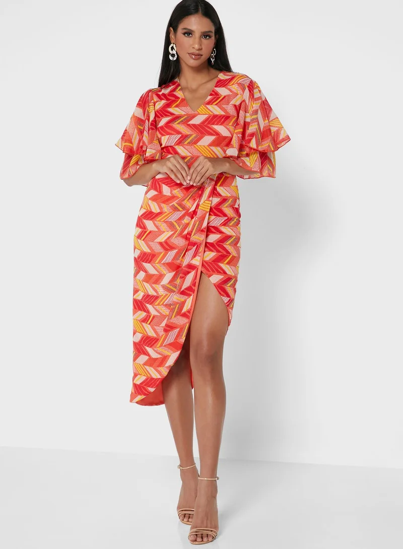 Pearls and Portraits Printed Tulip Midi Dress